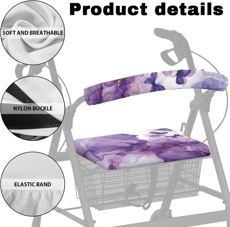 LedBack Rollator Walker Accessories for Walkers Purple Butterfly Marble Walker Seat Cover Rollator Seat and Back Rest Covers - Image 4